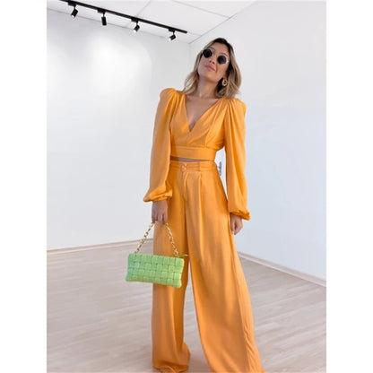 Casual High Waist Spring Wide Legs Women Suits
