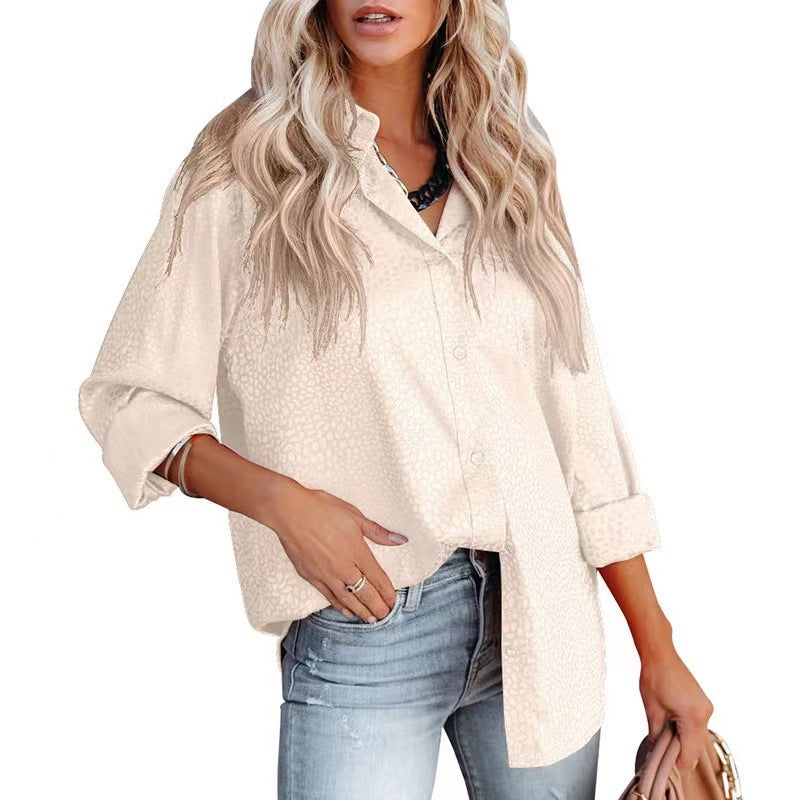 Leisure Satin Turnover Collar Long Sleeves Shirts