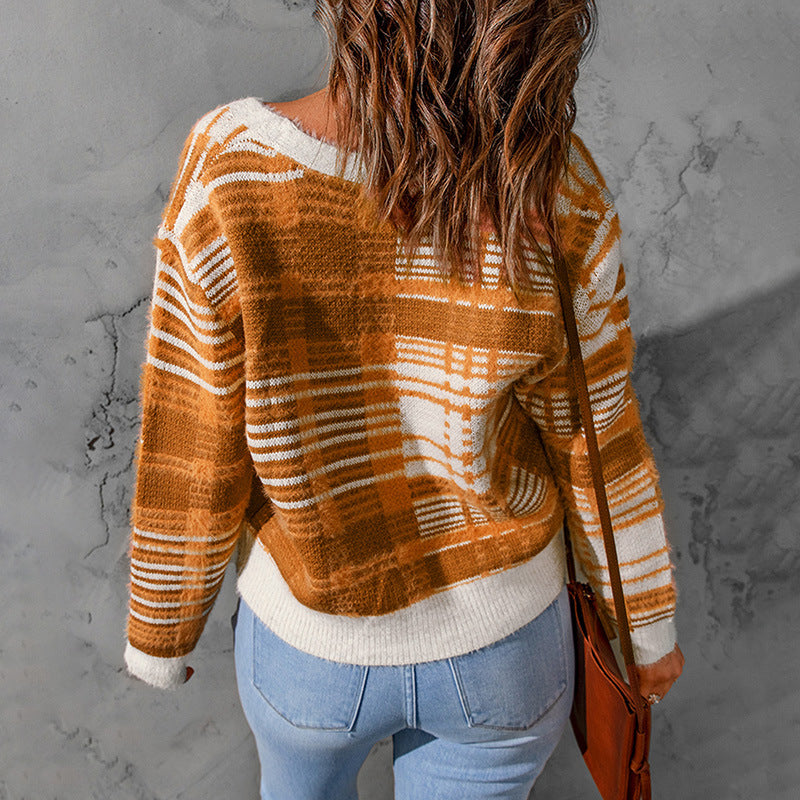 Orange Women Knitting Cardigan Sweaters