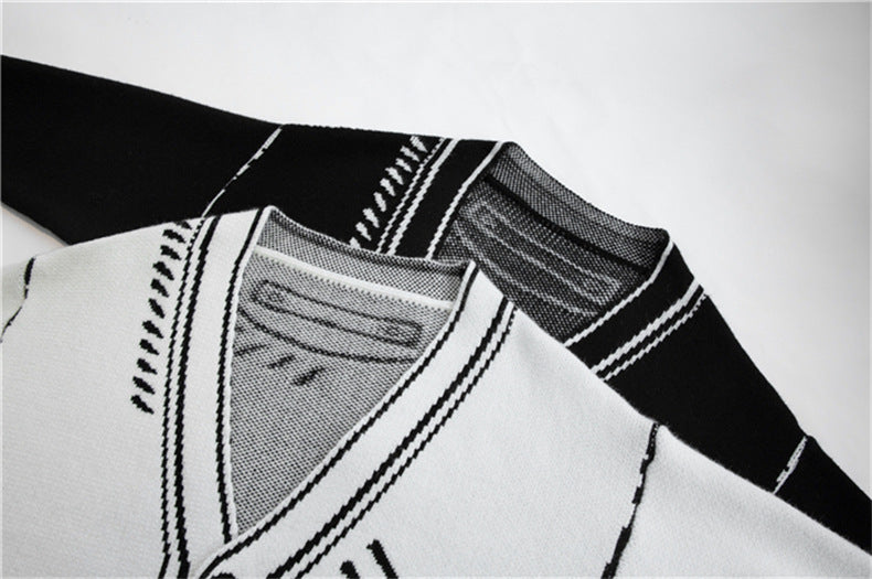 Black and White Graffiti Loose Knitted Sweater Cardigans