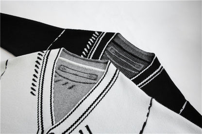 Black and White Graffiti Loose Knitted Sweater Cardigans