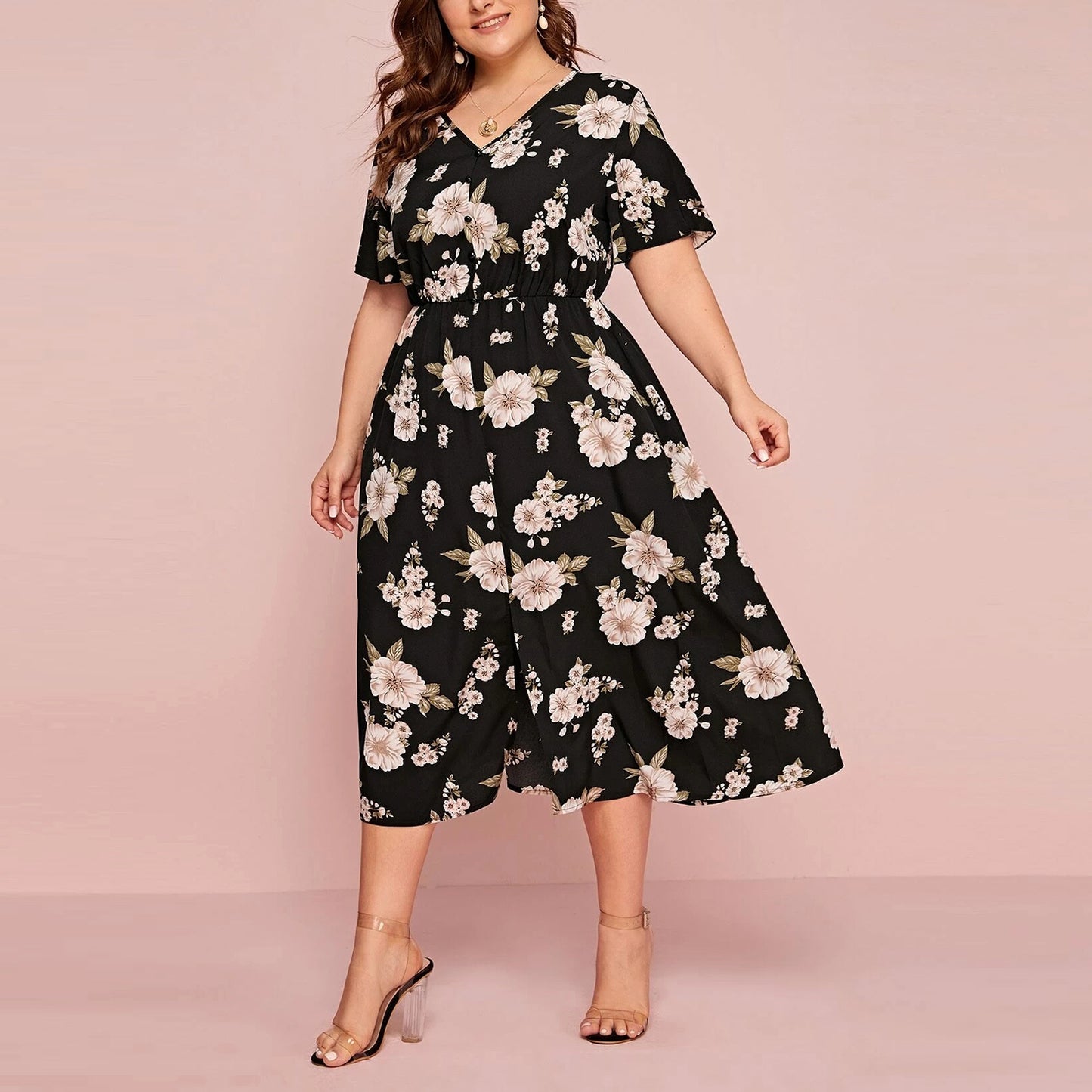 Women Chiffon Short Sleeves Plus Sizes Dresses
