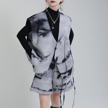 Water Ink Dyed Cotton Winter Vest and Short Pants