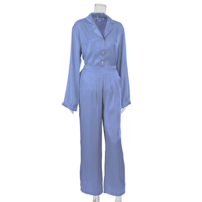 Classy Casual Women Long Sleeves Shirts and Wide Leg Pants