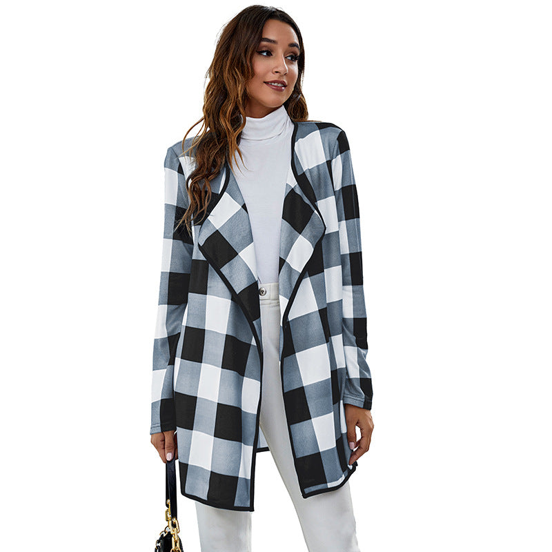 Casual Pocket Design Plaid Women Coats