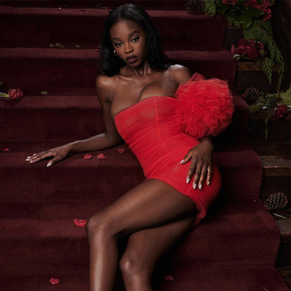 Sexy One Shoulder Strapless Red Party Dresses