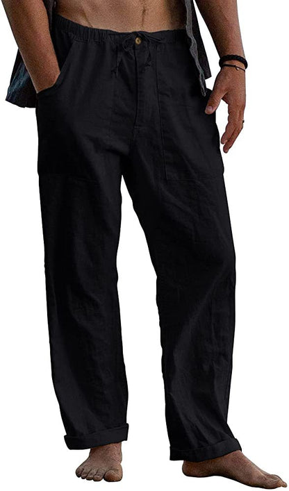 Casual Linen Men's Summer Beach Pants with Elastic Waist