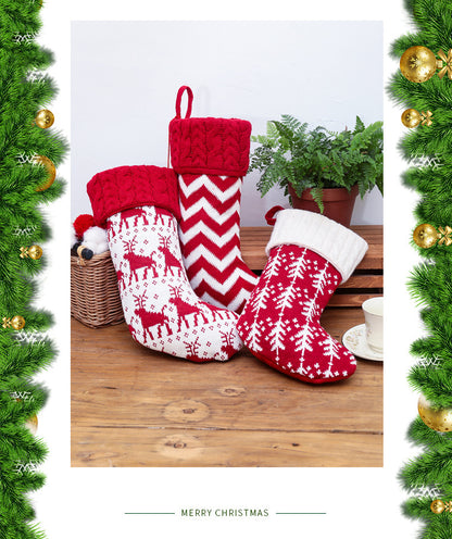 Merry Christmas Knitting Elk Design Stocking Gift Bags 4pcs/Set