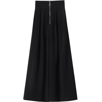 Black High Waist Designed Zipper Women Wide Leg Pants