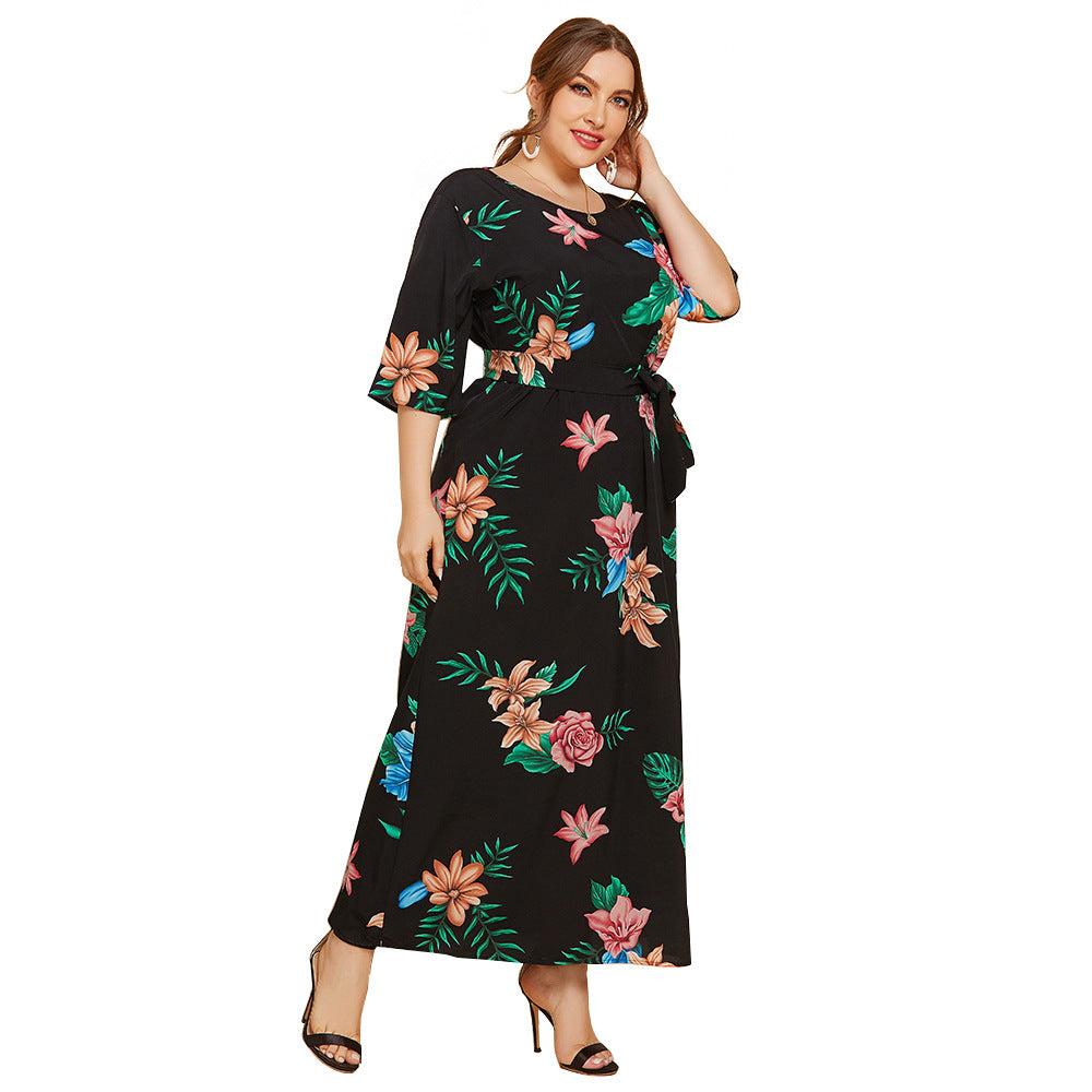 Women Round Neck Plus Sizes Summer Dresses