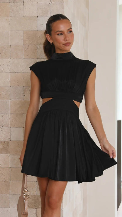 Fashion Stand Collar Midriff Baring Short Dresses