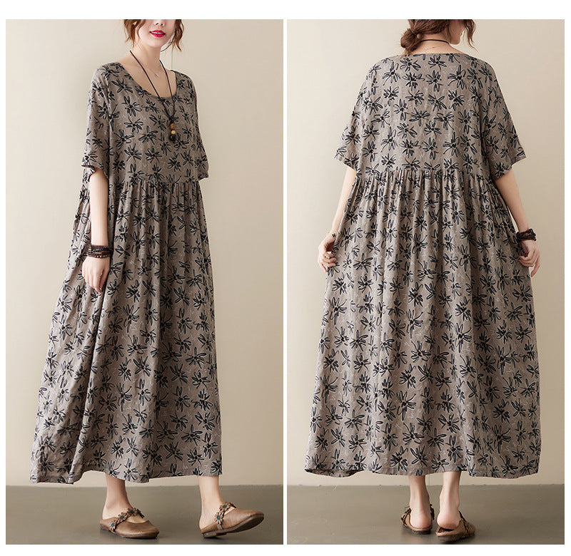 Vintage Leaf Print Plus Sizes Women Dresses