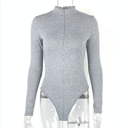Sexy Fashion Long Sleeves Zipper Tight Jumpsuits Shirts