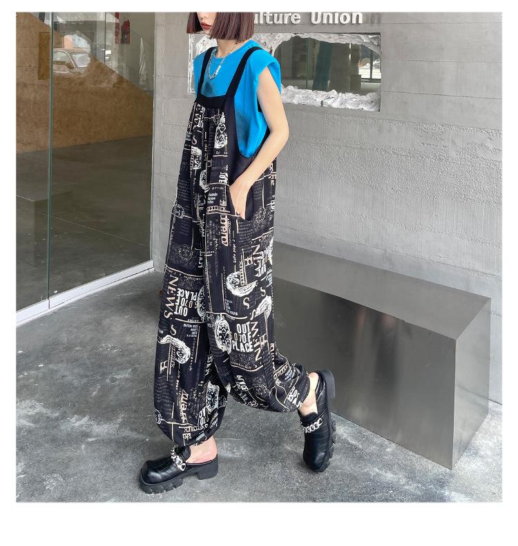 Summer Casual Newspaper Design Jumpsuits-STYLEGOING