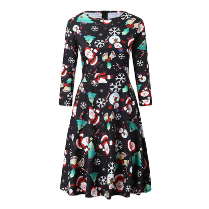 Merry Christmas Round Neck 3/4 Length Short Dresses