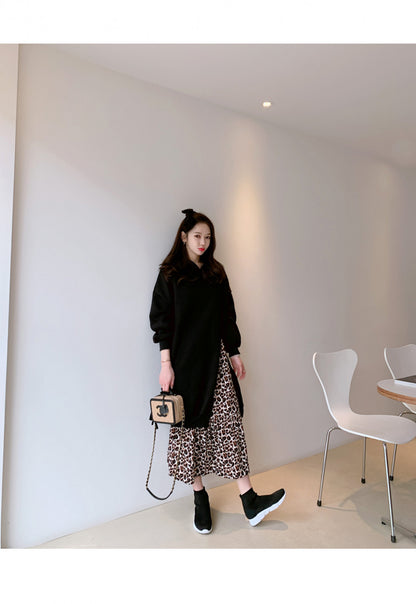 Leisure Leopard Fake Two Pieces Autumn Long Dresses