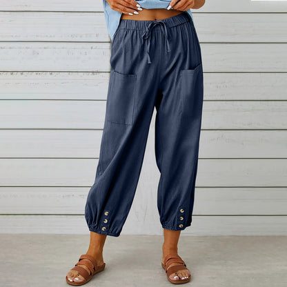Casual High Waist Linen Wide Legs Pants for Women