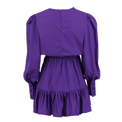Vintage Long Sleeves Elastic Waist Short Dresses