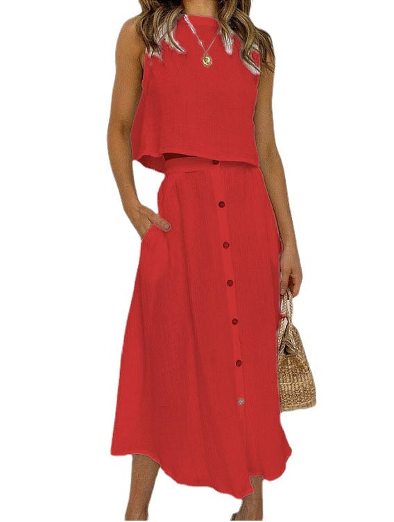 Casual Summer Women Tank Top and Skirts Suits