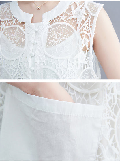 Vintage Lace Embroidery Sleeveless Two Pieces Dresses