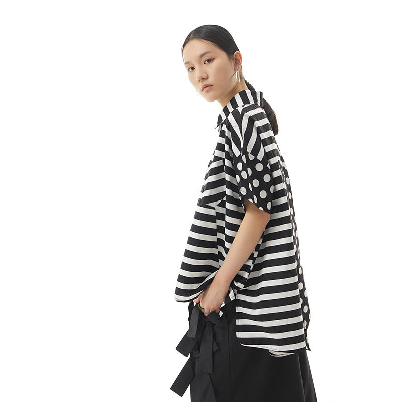 Summer Dot Print Irregular Top Blouses for Women