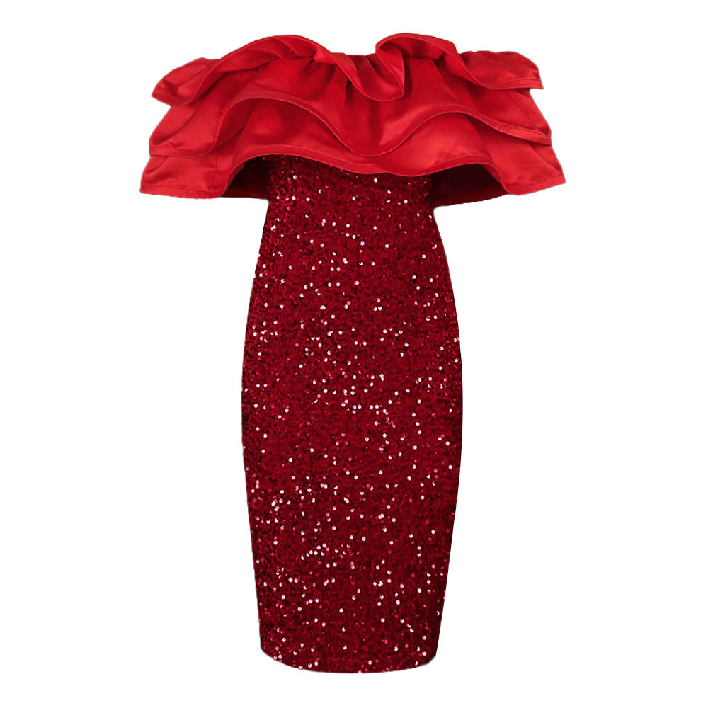 Sexy Red Sequined Strapless Women Party Dresses