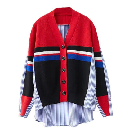 Vintage Long Sleeves Striped Knitting Women Cardigan Sweaters