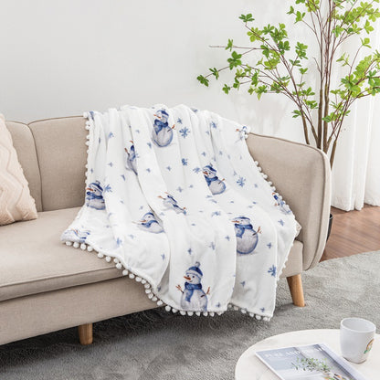 Christmas Deer/snowman Print Fleece Throw Blankets