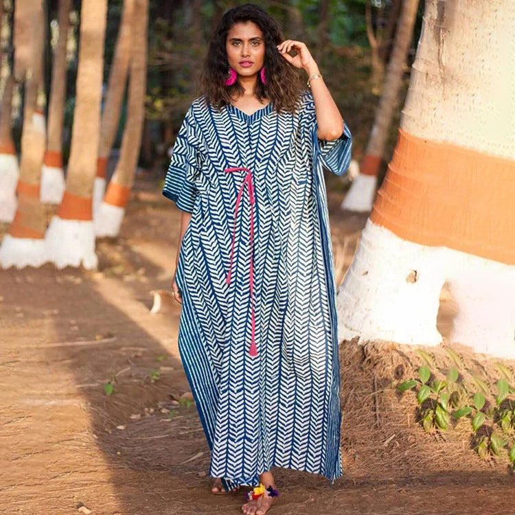 Casual Strawtring Waist Beachwear Cover Ups Dresses