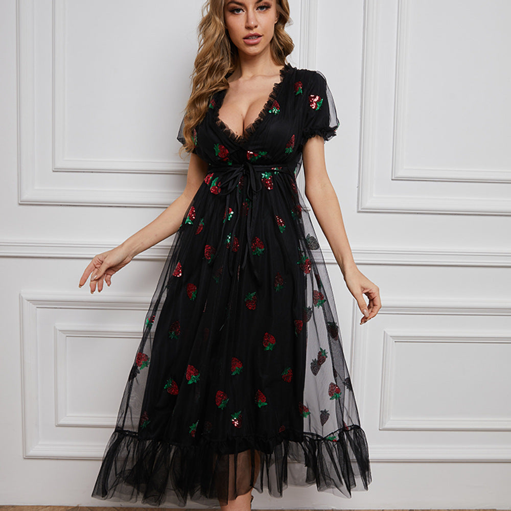 Sweet Puff Sleeves Strawberry Plus Sizes Summer Dresses
