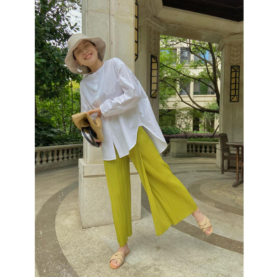 Fairy Light Green High Waist Summer Pants for Women