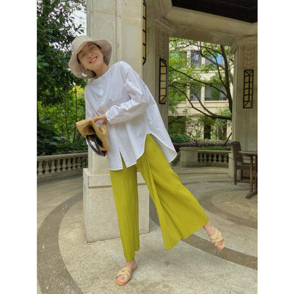 Fairy Light Green High Waist Summer Pants for Women
