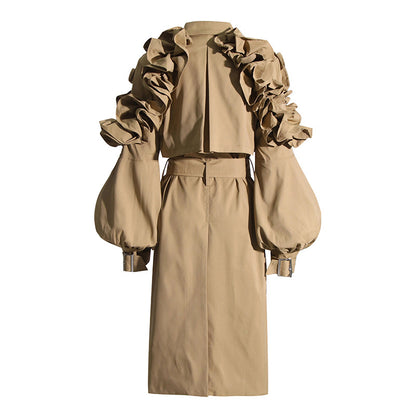 Designed Ruffled Long Sleeves Women Wind Break Coats