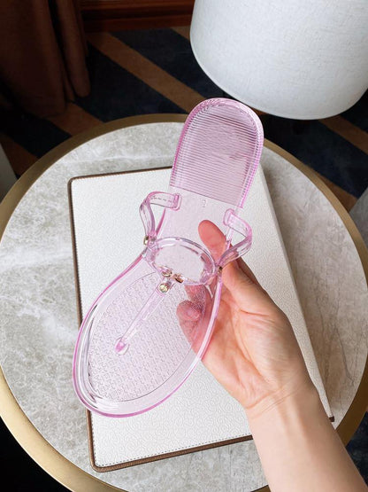 Women Beach Foot Clip Metal Button Flat Heel-STYLEGOING