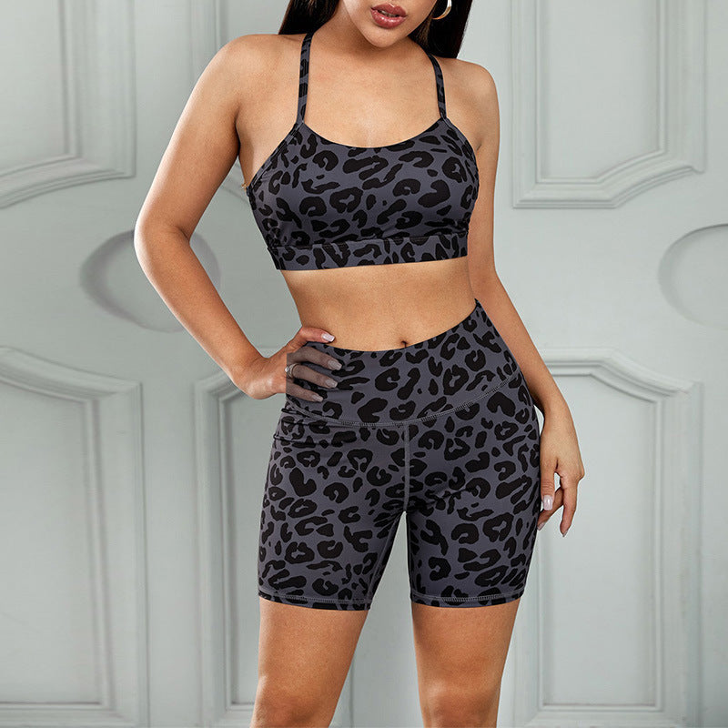 Fashion Leopard Print Backless Yoga Suits