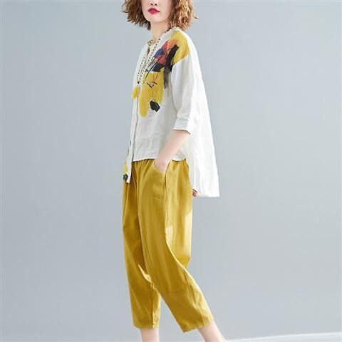 Women Chiffon Irregular Shirts and Harem Pants Summer Outfits