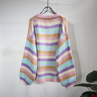 Colorful Striped Women Knitted Cardigan Outerwear