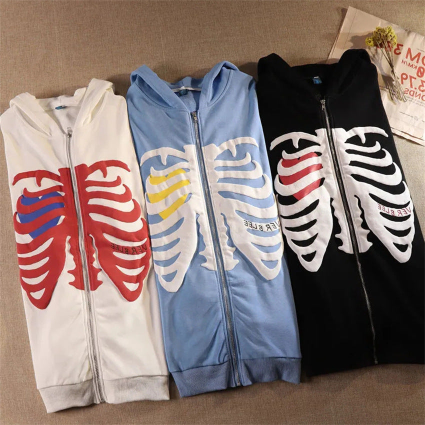 Casual Skeleton Zipper Long Sleeves Overcoats