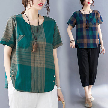 Casual Linen Short Sleeves Women Blouses