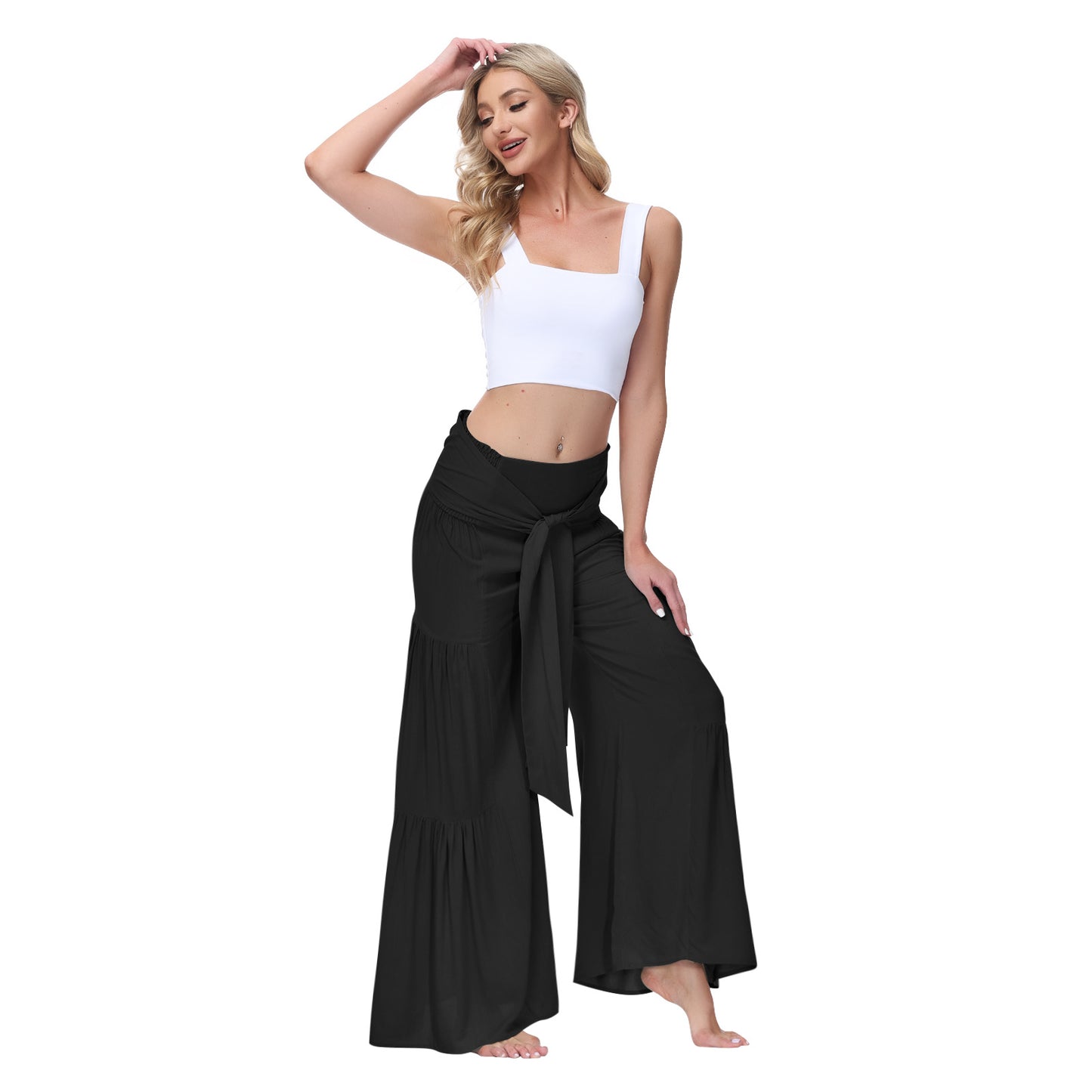 Casual Elastic Waist Wide Legs Pants