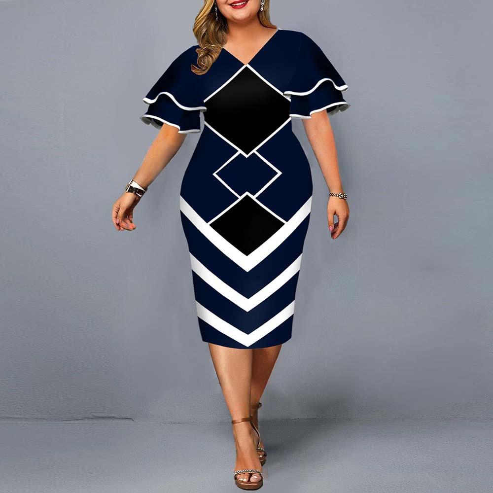 Women Plus Sizes Print Fall Dresses-STYLEGOING