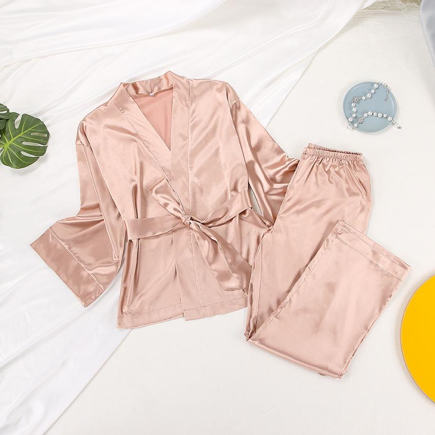 Women Satin Lace Up Fall Sleepwear Suits for Women