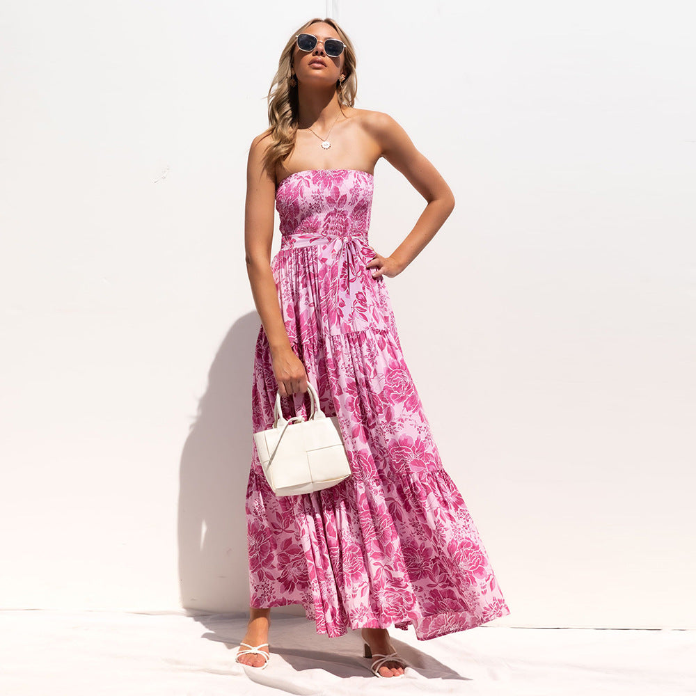 Sexy Summer Strapless Lace Up Long Maxi Dresses