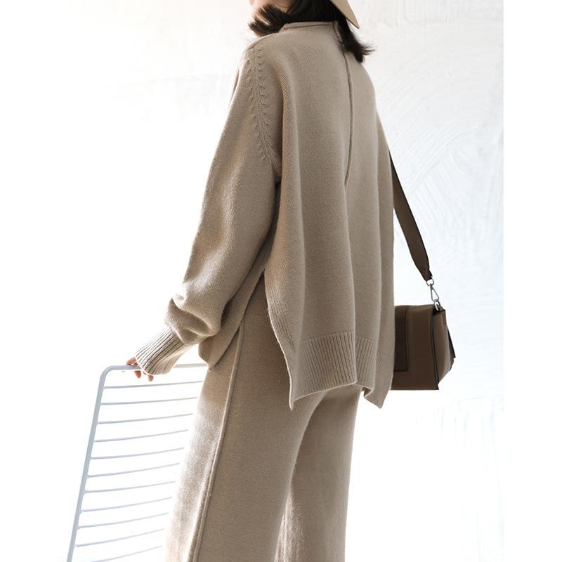New Women High Neck Warm Knitting Casual Suits-STYLEGOING