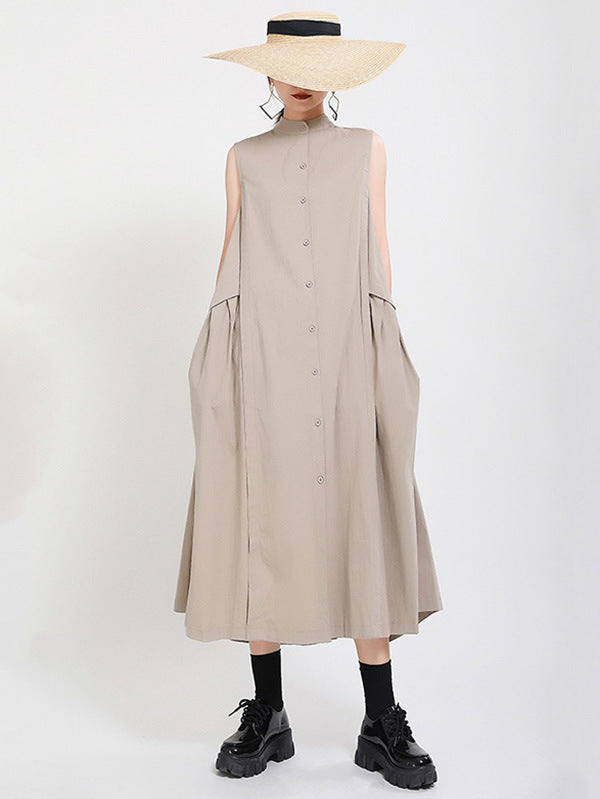 Casual Stand Collor Cotton Elegant Dresses
