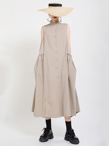 Casual Stand Collor Cotton Elegant Dresses
