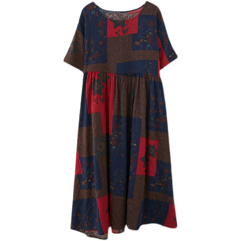 Vintage Summer Linen Short Sleeves Long Cozy Dresses