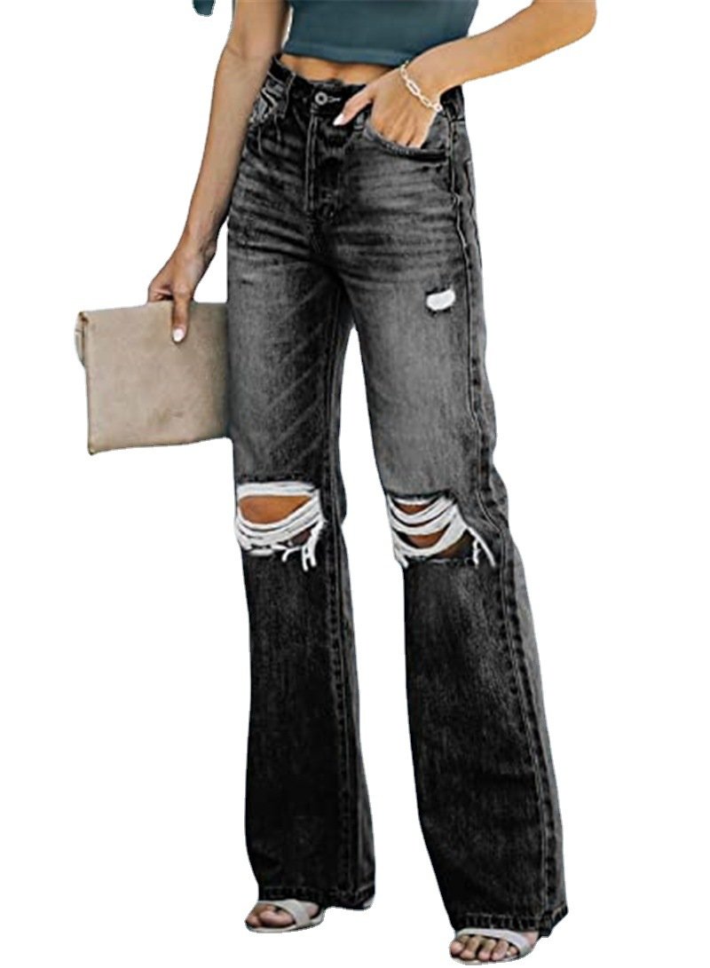 Women High Waist Broken Leisure Demin Pants-STYLEGOING