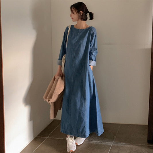 Casual Simple Design Denim Long Cozy Dresses