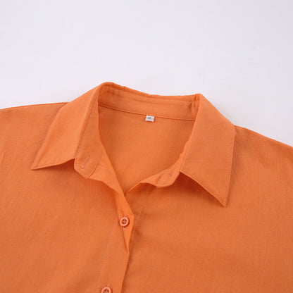 Summer Short Sleeves Orange Shirts and Wide Leg Pants Two Pieces Suits